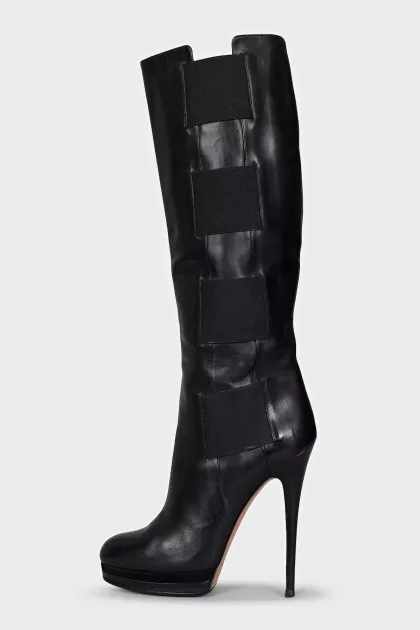 Leather boots with textile inserts