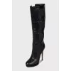 Leather boots with textile inserts