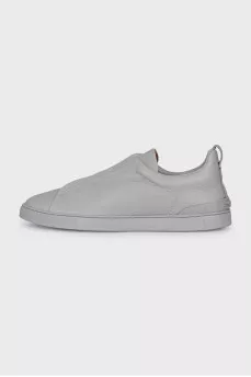 Мужские кожаные кеды серого цвета с биркой