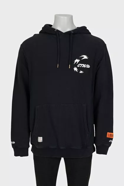 Men's black hoodie with print