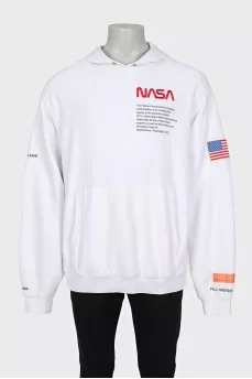 Men's white hoodie with embroidery
