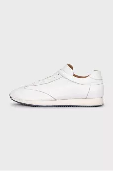 Men's white leather lace-up sneakers