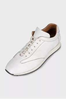 Men's white leather lace-up sneakers