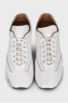 Men's white leather lace-up sneakers