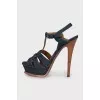 High-heeled denim sandals