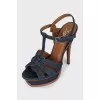 High-heeled denim sandals