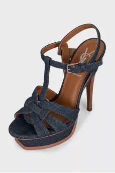 High-heeled denim sandals