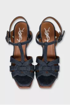High-heeled denim sandals