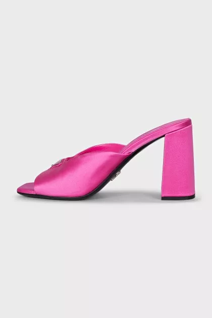 Pink high-heeled mules