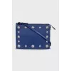 Blue leather bag with decoration