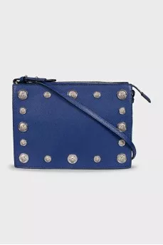 Blue leather bag with decoration