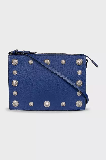 Blue leather bag with decoration