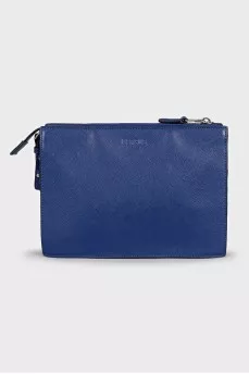Blue leather bag with decoration
