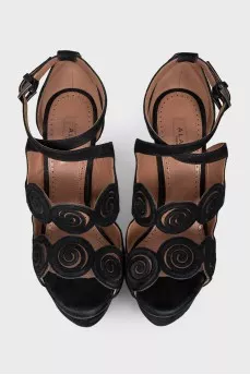 Suede sandals with shaped elements