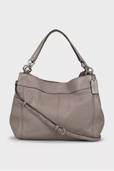 Gray leather shoulder bag