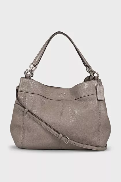 Gray leather shoulder bag