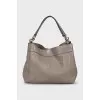 Gray leather shoulder bag
