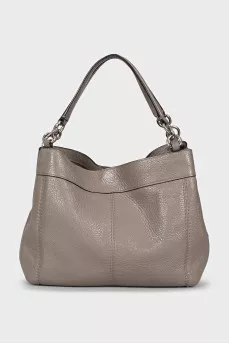 Gray leather shoulder bag