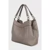 Gray leather shoulder bag