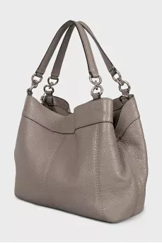 Gray leather shoulder bag