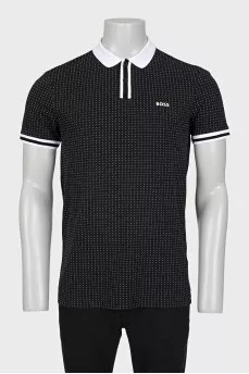 Men's black polka dot polo shirt