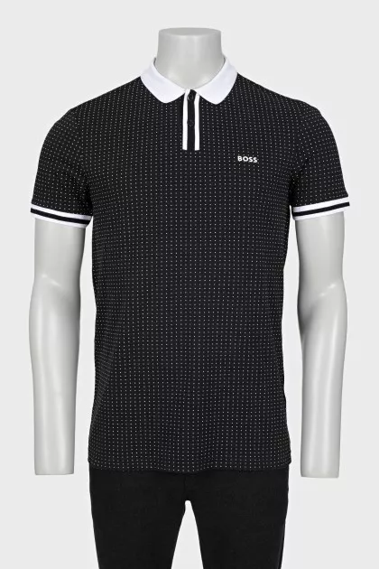 Men's black polka dot polo shirt
