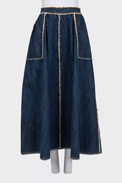 Denim full skirt with zipper