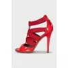 Textile and leather sandals with heels