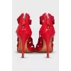 Textile and leather sandals with heels