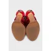 Textile and leather sandals with heels