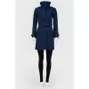 Coat with a high collar and with a belt