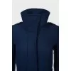 Coat with a high collar and with a belt