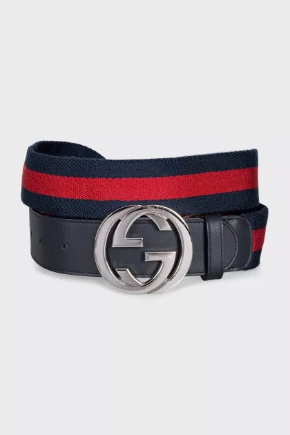 Men's striped belt with silver buckle