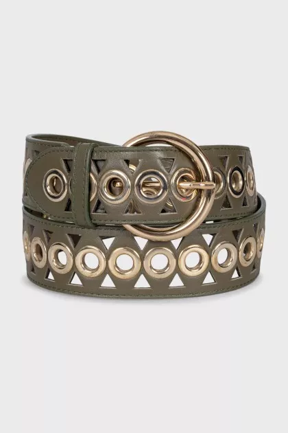 Leather belt decorated with eyelets