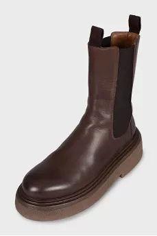 Brown leather boots with high soles