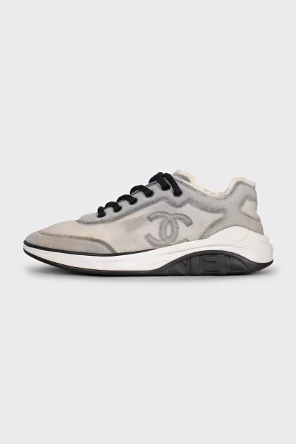 White mesh textile sneakers