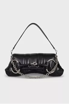 Black leather bag with silver hardware