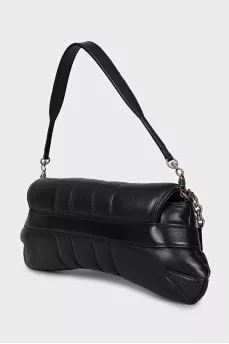 Black leather bag with silver hardware