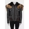Leather jacket with fur and patch pockets
