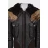 Leather jacket with fur and patch pockets
