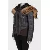 Leather jacket with fur and patch pockets