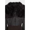 Leather jacket with fur and patch pockets