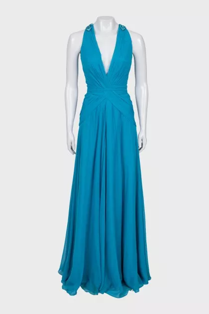 Blue evening dress with decoration