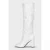 White leather boots with heels