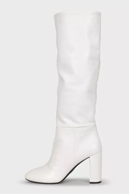 White leather boots with heels