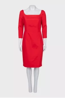 Red dress with a square neckline