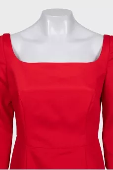 Red dress with a square neckline