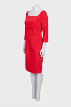 Red dress with a square neckline