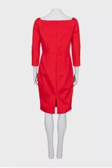 Red dress with a square neckline