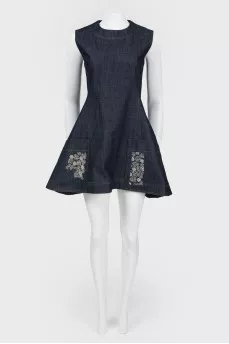 Denim mini-dress is flared